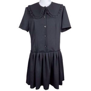 SANDRO Patricia Dress EU Size 42 US Size 10 Peter Pan Collar Pleated Black EUC